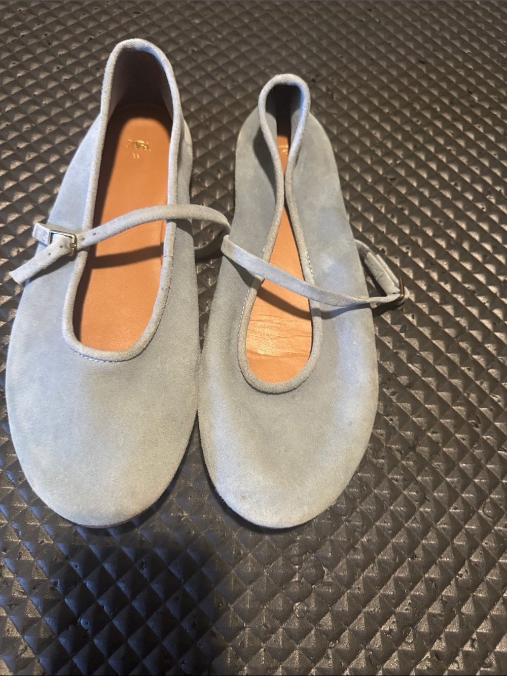 Zara Light Blue Suede Mary Jane Flats